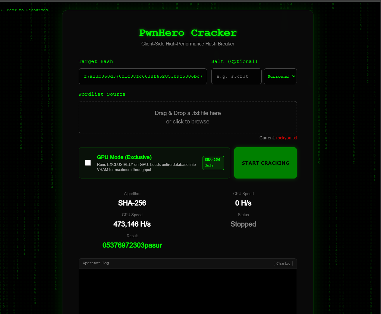 PwnHero Cracker Interface