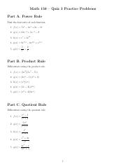Illustrative PwnHero archive thumbnail for Math 150 Quiz 3 Practice; source document not shown