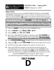 Illustrative PwnHero archive thumbnail for PHYS 180A Spring 2018 Exam 3 Form D; source document not shown